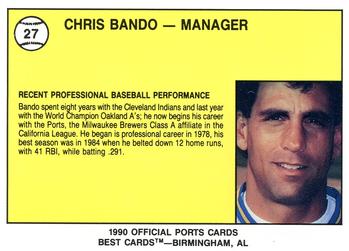 1990 Best Stockton Ports #27 Chris Bando Back
