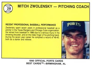 1990 Best Stockton Ports #28 Mitch Zwolensky Back