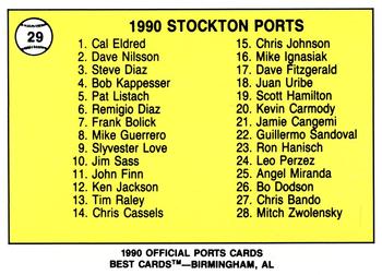 1990 Best Stockton Ports #29 Checklist  Back