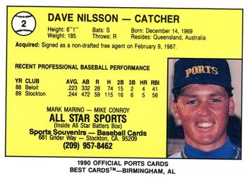 1990 Best Stockton Ports #2 Dave Nilsson  Back