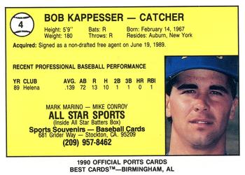 1990 Best Stockton Ports #4 Bob Kappesser  Back