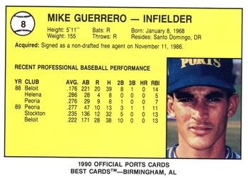 1990 Best Stockton Ports #8 Mike Guerrero  Back