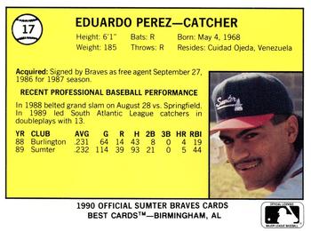 1990 Best Sumter Braves #17 Eduardo Perez  Back