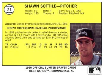 1990 Best Sumter Braves #21 Shawn Sottile  Back