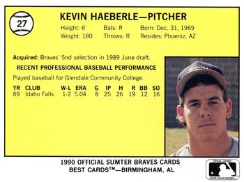 1990 Best Sumter Braves #27 Kevin Haeberle  Back