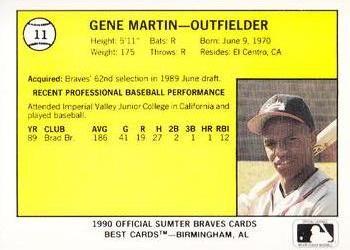 1990 Best Sumter Braves #11 Gene Martin  Back