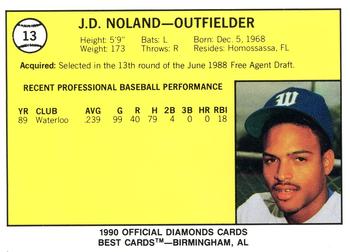 1990 Best Waterloo Diamonds #13 J.D. Noland  Back