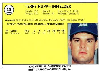 1990 Best Waterloo Diamonds #15 Terry Rupp  Back