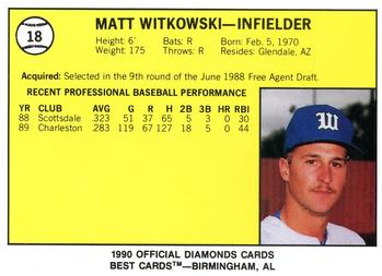 1990 Best Waterloo Diamonds #18 Matt Witkowski  Back