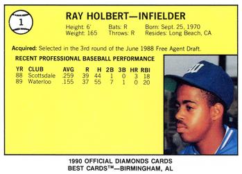 1990 Best Waterloo Diamonds #1 Ray Holbert  Back