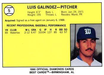 1990 Best Waterloo Diamonds #5 Luis Galindez  Back
