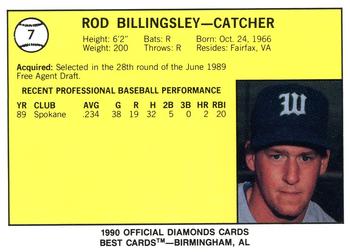 1990 Best Waterloo Diamonds #7 Rod Billingsley  Back