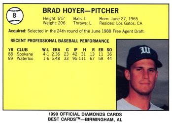1990 Best Waterloo Diamonds #8 Brad Hoyer  Back