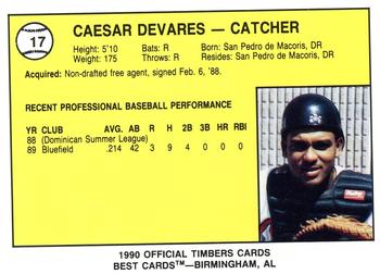 1990 Best Wausau Timbers #17 Cesar Devarez Back