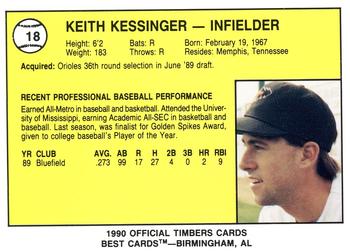 1990 Best Wausau Timbers #18 Keith Kessinger  Back
