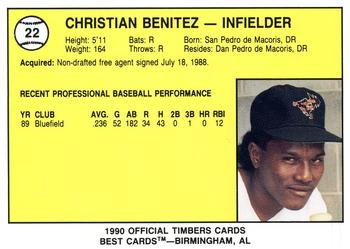 1990 Best Wausau Timbers #22 Christian Benitez  Back