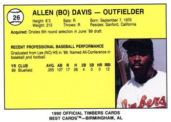 1990 Best Wausau Timbers #26 Allen Davis  Back