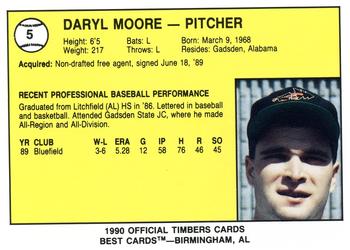 1990 Best Wausau Timbers #5 Daryl Moore  Back
