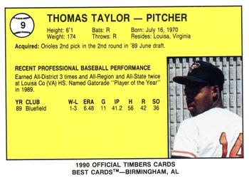 1990 Best Wausau Timbers #9 Thomas Taylor  Back