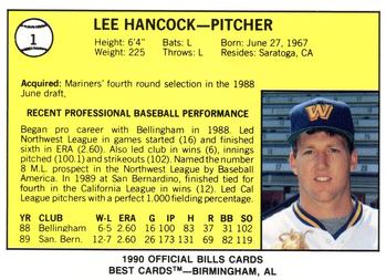 1990 Best Williamsport Bills #1 Lee Hancock  Back