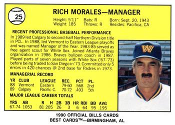 1990 Best Williamsport Bills #25 Rich Morales Back