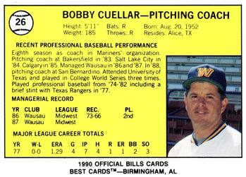 1990 Best Williamsport Bills #26 Bobby Cuellar Back