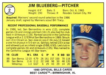 1990 Best Williamsport Bills #2 Jim Blueberg  Back