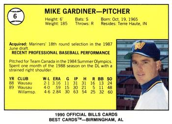1990 Best Williamsport Bills #6 Mike Gardiner  Back
