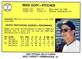 1990 Best Williamsport Bills #7 Mike Goff  Back