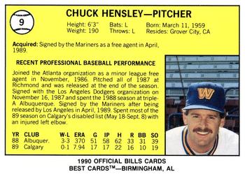 1990 Best Williamsport Bills #9 Chuck Hensley  Back