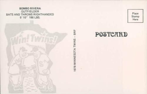 1978 Minnesota Twins Postcards #NNO Bombo Rivera Back