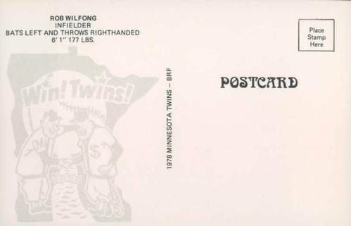 1978 Minnesota Twins Postcards #NNO Rob Wilfong Back