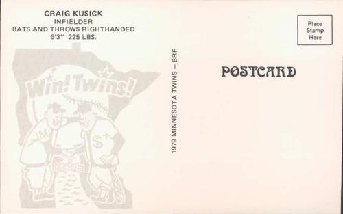 1979 Minnesota Twins Postcards #NNO Craig Kusick Back