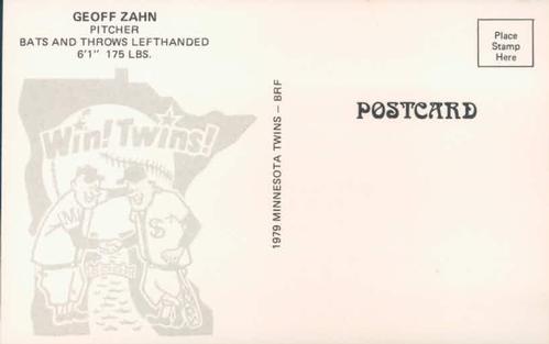 1979 Minnesota Twins Postcards #NNO Geoff Zahn Back