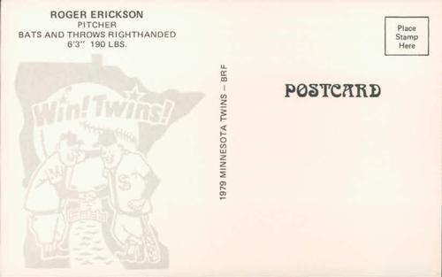 1979 Minnesota Twins Postcards #NNO Roger Erickson Back