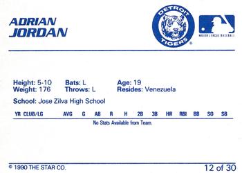 1990 Star Bristol Tigers #12 Adrian Jordan Back