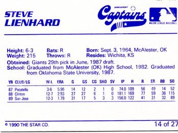 1990 Star Shreveport Captains #14 Steve Lienhard Back
