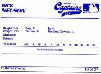 1990 Star Shreveport Captains #16 Rick Nelson Back