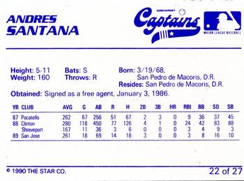 1990 Star Shreveport Captains #22 Andres Santana Back