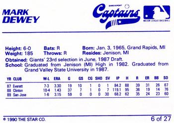 1990 Star Shreveport Captains #6 Mark Dewey Back