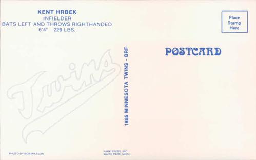 1985 Minnesota Twins Postcards #NNO Kent Hrbek Back