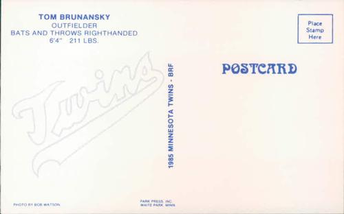 1985 Minnesota Twins Postcards #NNO Tom Brunansky Back