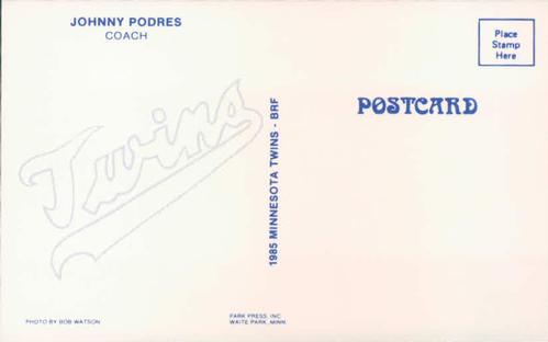 1985 Minnesota Twins Postcards #NNO Johnny Podres Back