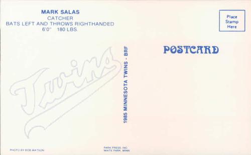1985 Minnesota Twins Postcards #NNO Mark Salas Back