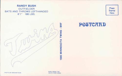 1985 Minnesota Twins Postcards #NNO Randy Bush Back