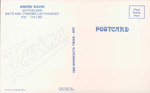 1985 Minnesota Twins Postcards #NNO Andre David Back