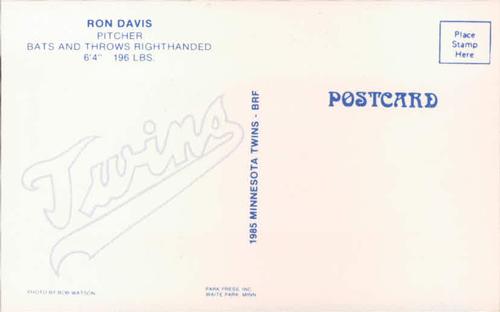 1985 Minnesota Twins Postcards #NNO Ron Davis Back