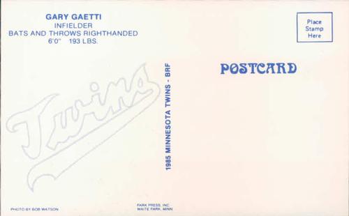 1985 Minnesota Twins Postcards #NNO Gary Gaetti Back