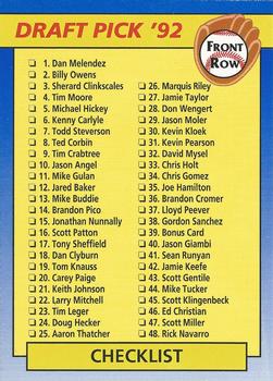 1992 Front Row Draft Picks #100 Checklist Front