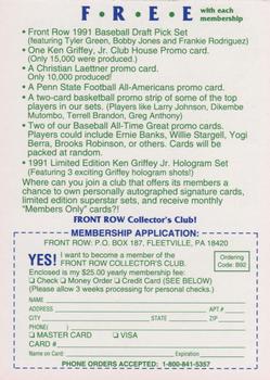 1992 Front Row Draft Picks #NNO Collector's Club Membership Back